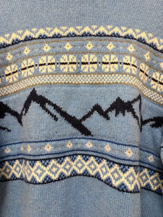 Lands' End Sky Blue Shawl Collar Fair Isle Cardigan with Navy Trim - Picture 6 of 7